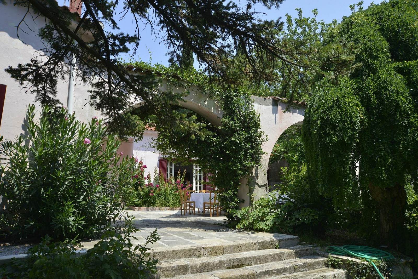 The shaded courtyard and dining table